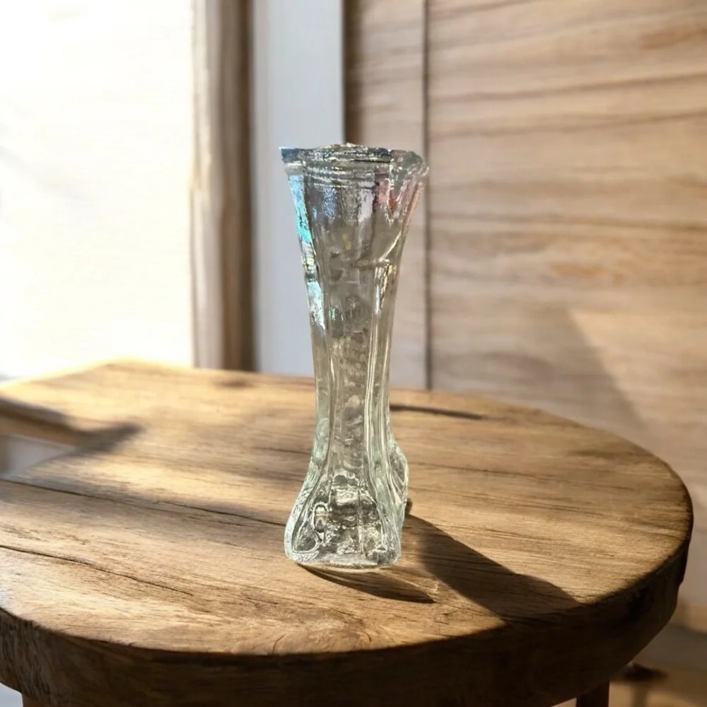 Vintage Clear Art Glass Bud Vase 8 Inches Mid Century Style